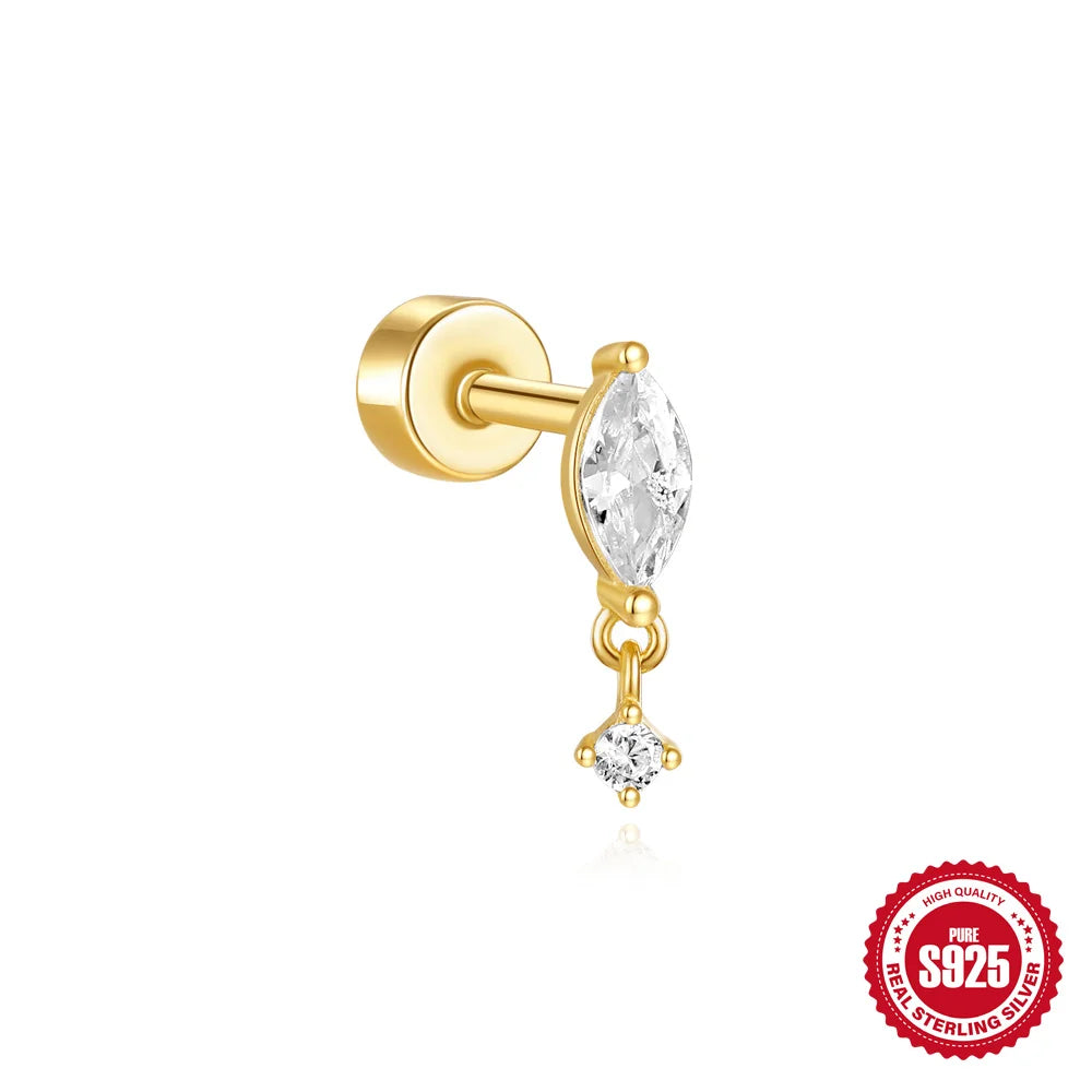 925 Silver Star Moon Zircon Stud Earrings Hypoallergenic - Smarsty