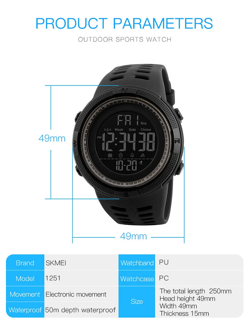 SKMEI 1251 Waterproof Digital Sports Watch for Men - Smarsty