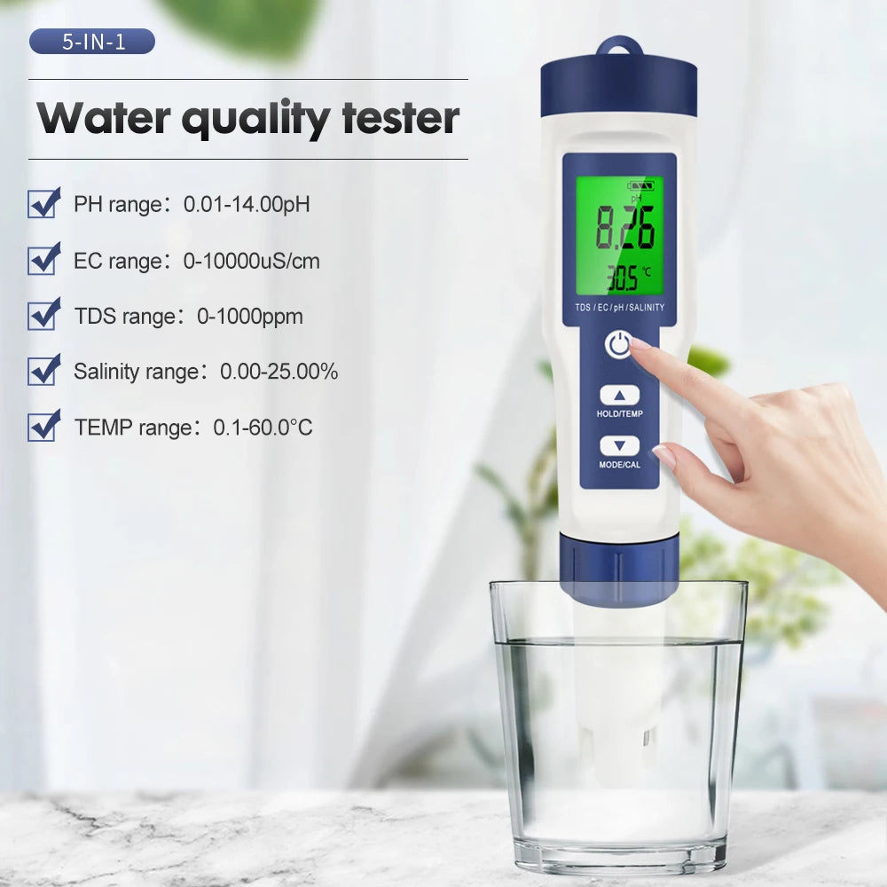 Professional 5 In 1 Water Quality Tester for Accurate Measurement - Smarsty