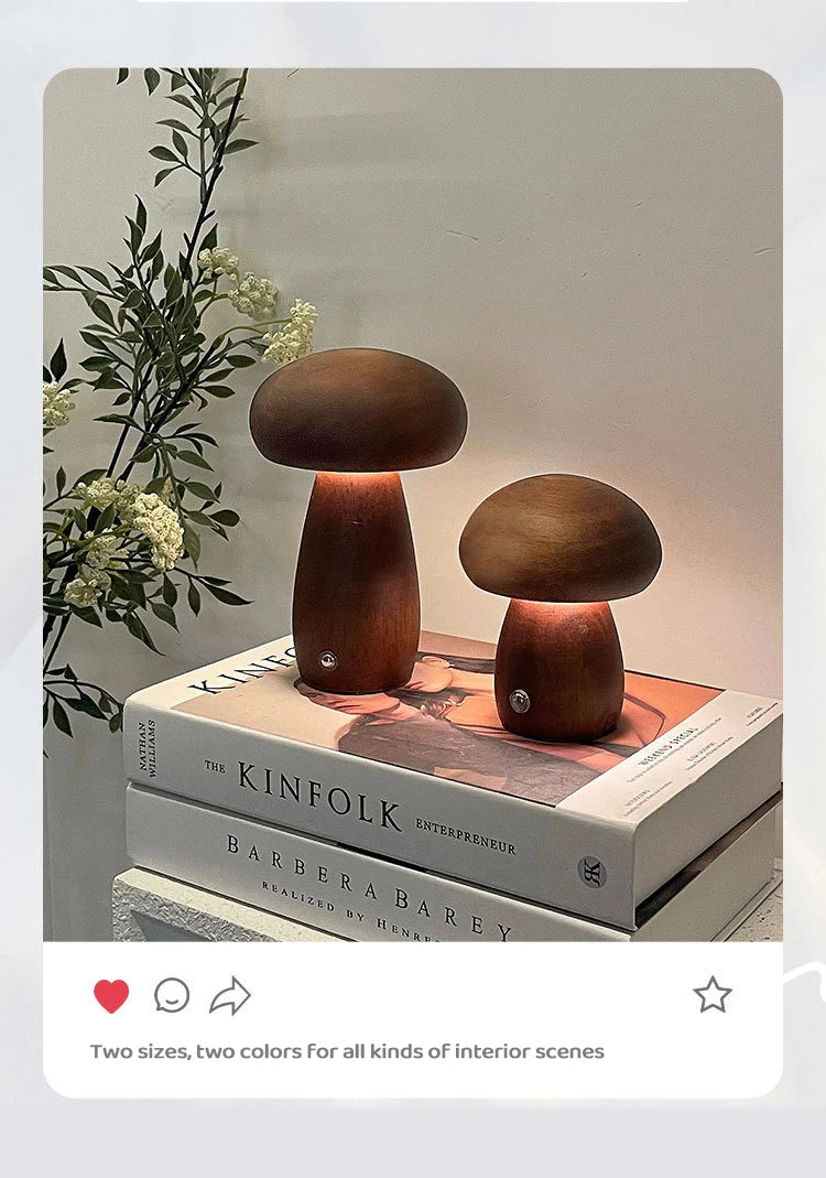 Wooden Mushroom Night Light with Stepless Dimming - Smarsty