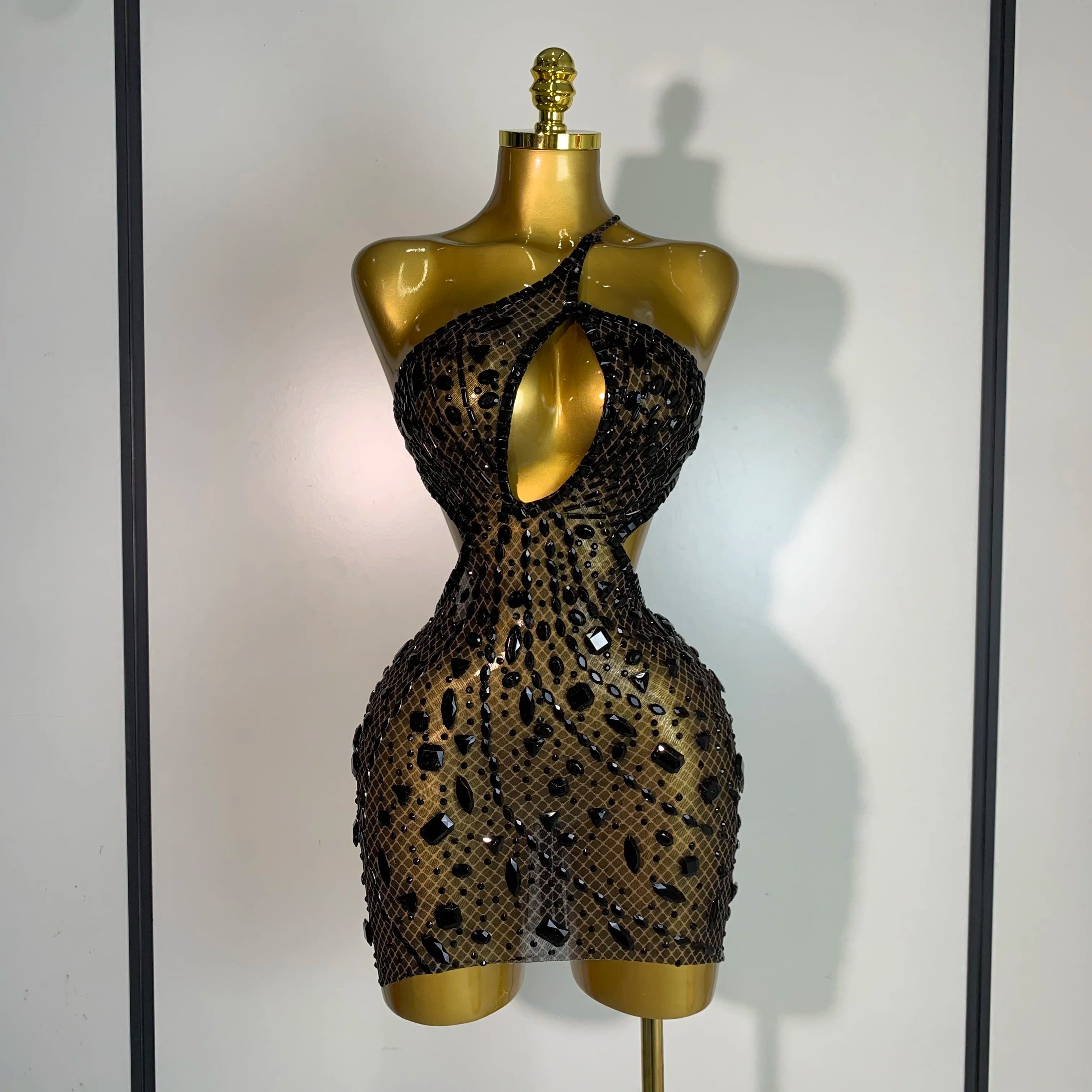 Sexy Sparkly Diamond Backless Short Dress 2025 Women Sleeveless Mesh See Through Evening Birthday Gown Singer Stage Outfit - Smarsty
