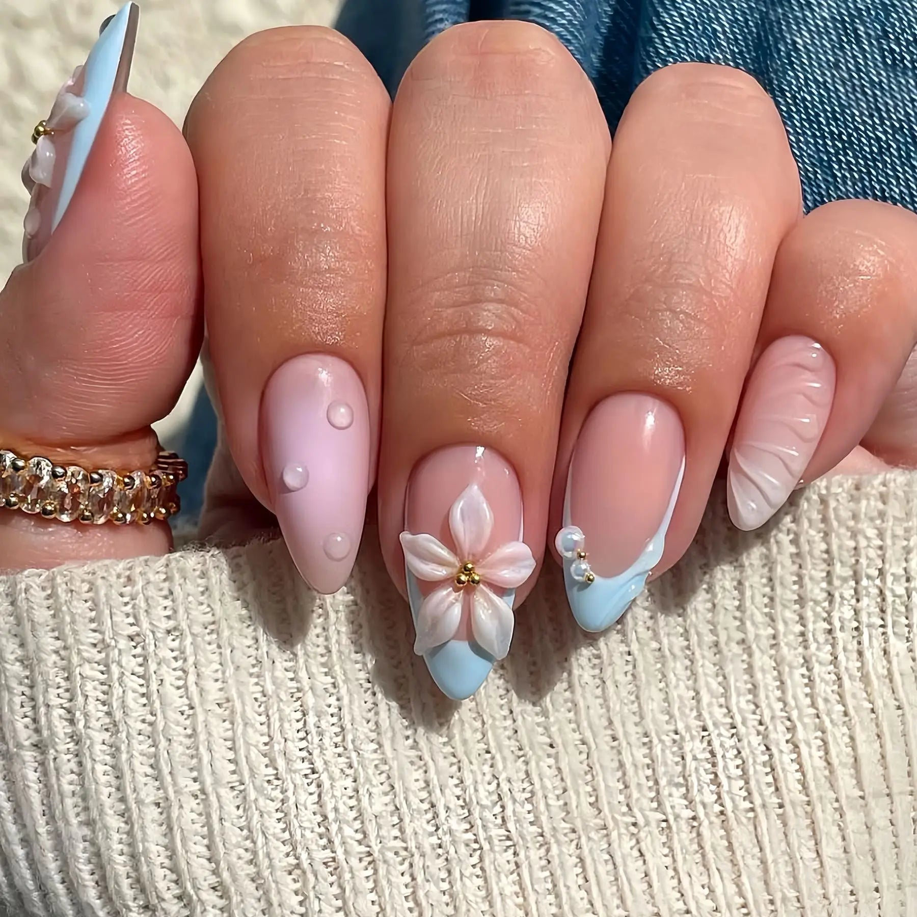 24Pcs Pink Almond False Nails with French Design - Smarsty