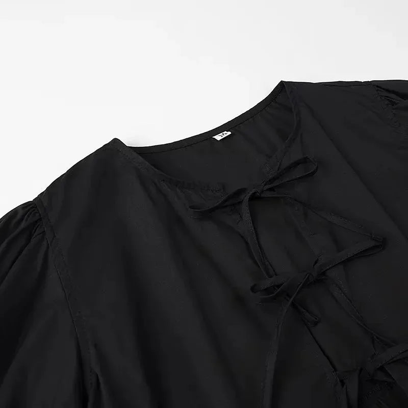 MUJER Ruffle Blouses Woman Puff Sleeve Shirts and Blouses for Women White Black Ruched Crop Top Female Ruched Women's Blouse - Smarsty