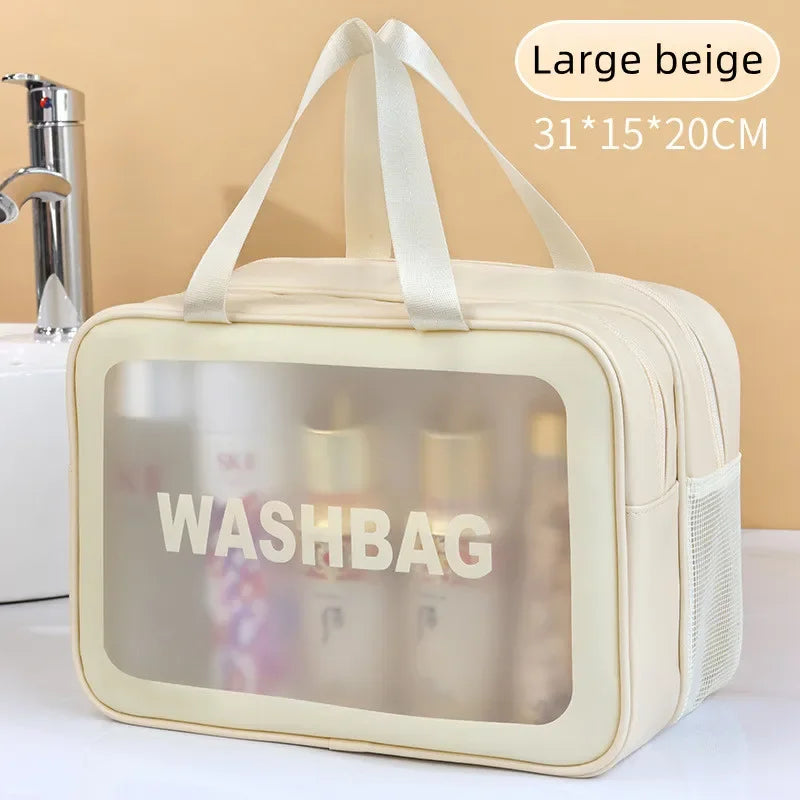 Dry-wet separation double transparent PU makeup bag portable washing bag cosmetic storage bag travel fitness swimming essentials - Smarsty