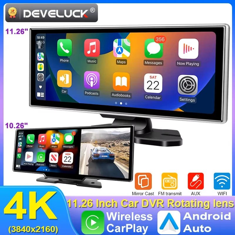 4K Dash Cam Dual Lens Car DVR With Wireless CarPlay - Smarsty