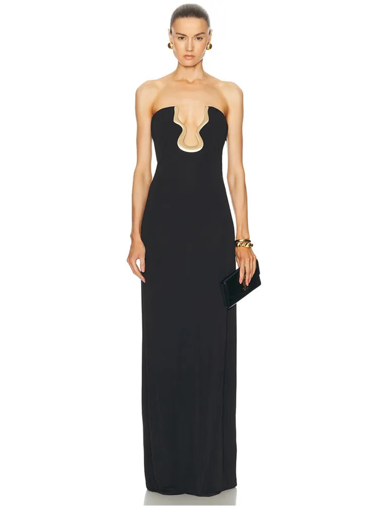 Ladies Women Celebrity Sexy Strapless Backless Black Maxi Long Bodycon Bandage Dress 2025 Elegant Evening Club Party Outfit - Smarsty