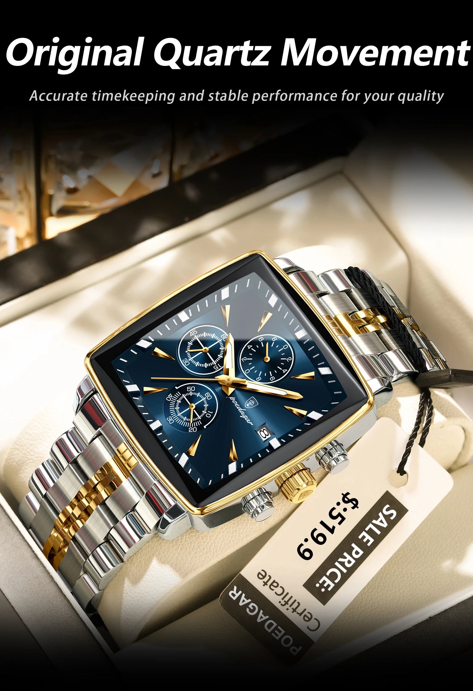 Luminous Waterproof Men's Chronograph Watch with Date - Smarsty