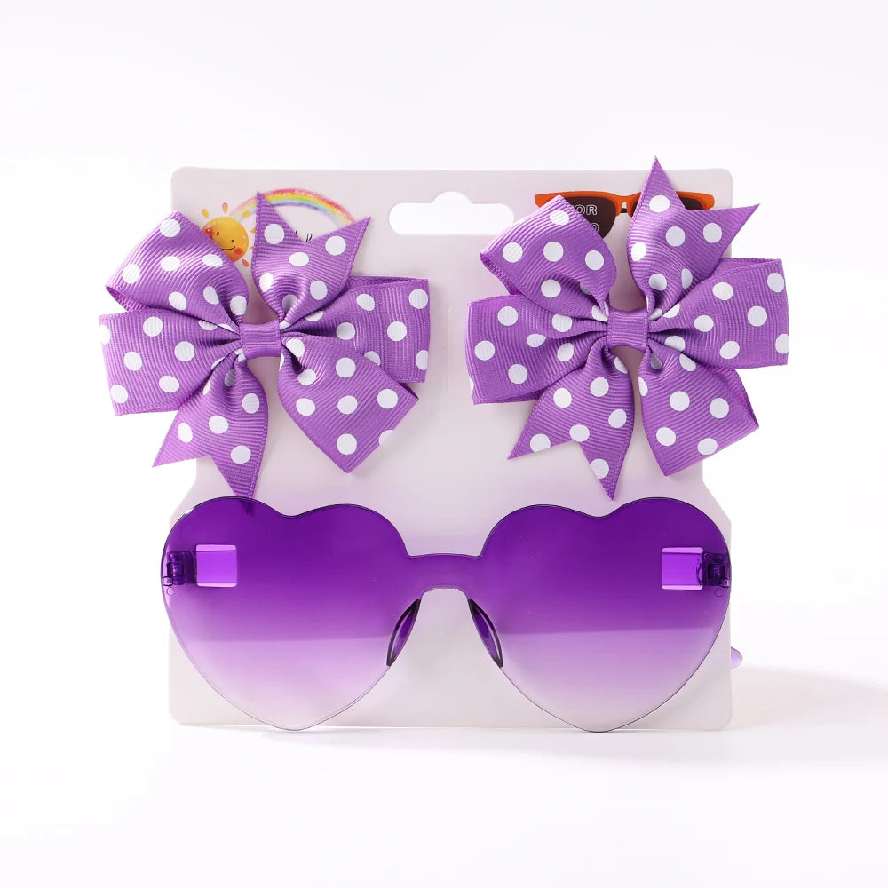 Colorful Heart Sunglasses and Dot Hairpin Set for Girls - Smarsty