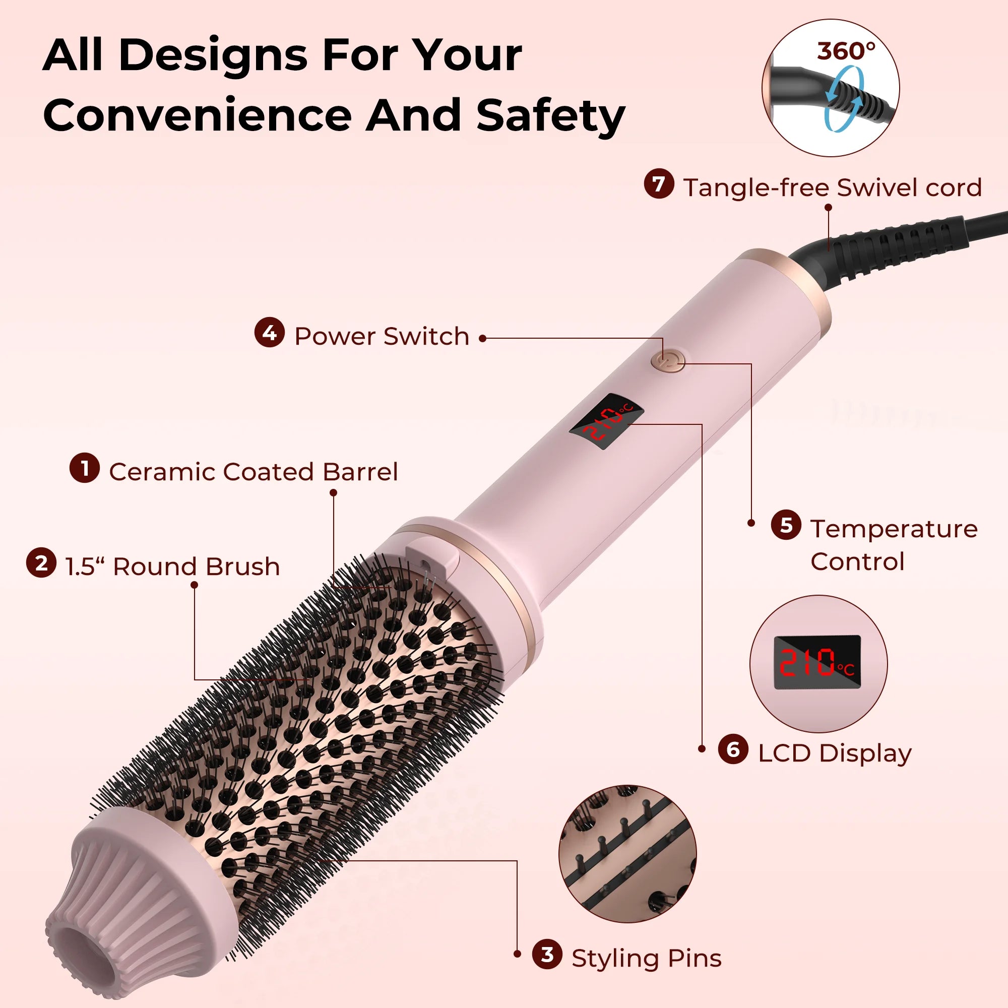 1.5 Inch Ceramic Heated Hair Curling Brush - Smarsty