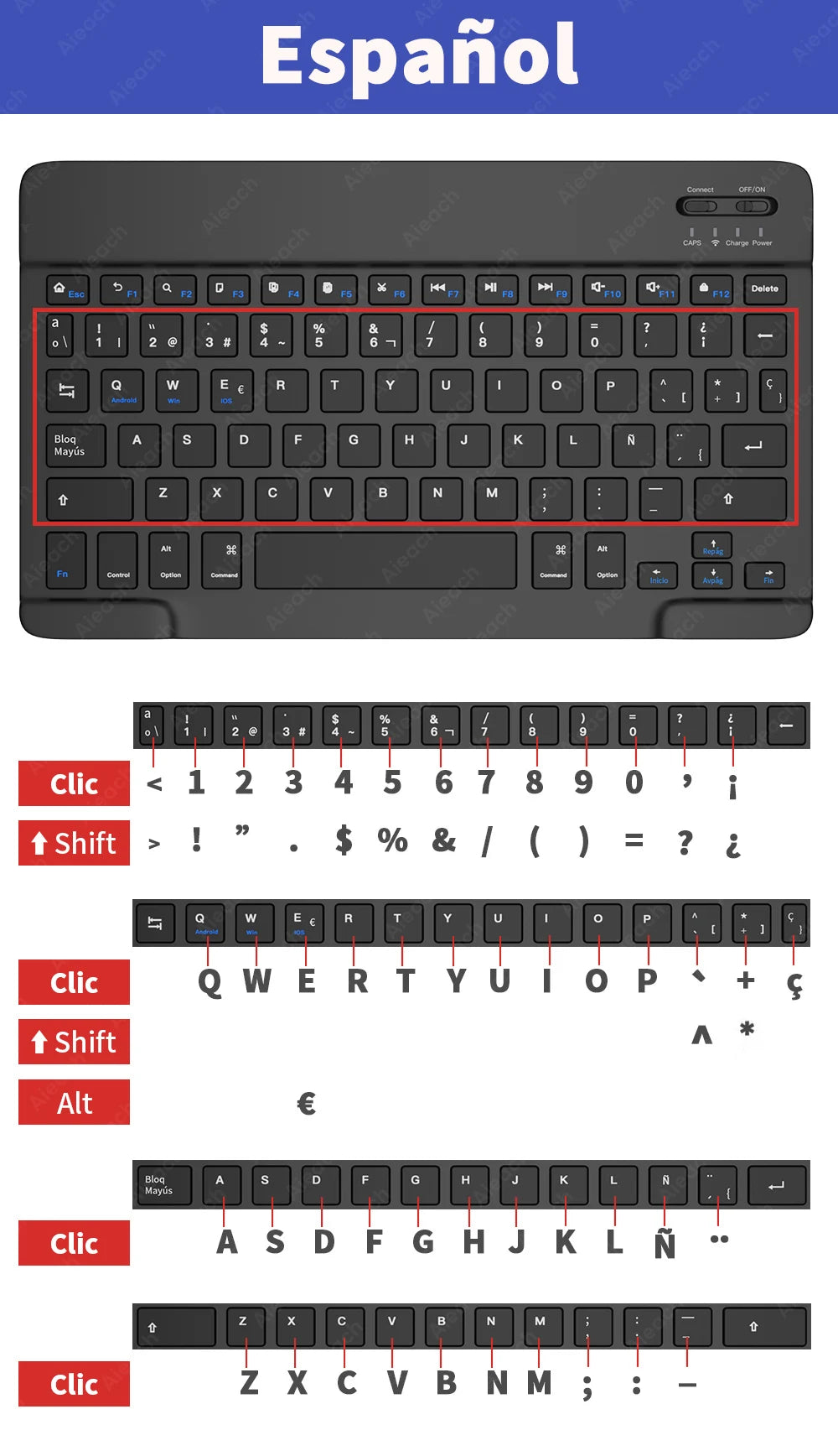 Wireless Tablet Keyboard with Rainbow Backlit for iPad