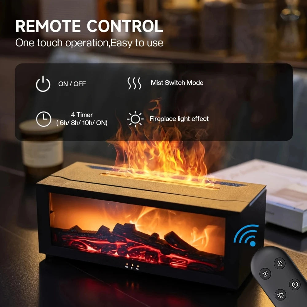 Fireplace Flame Aroma Diffuser, 9.47oz Cool Mist Humidifier with USB, Remote, Timer, 7 LED Colors, Essential Oils, Perfect Gift