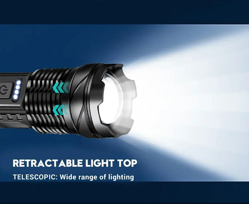 Rechargeable LED Flashlight Zoomable Torch with COB Side Led 7 Modes Waterproof High Power Hand Light Outdoor Wilderness Camping