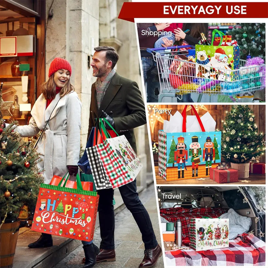 1-16PCS Large Christmas Gift Bags, Christmas Tote Bags with Handles(32.5x25*17cm), Multifunctional Christmas Bags for Gifts