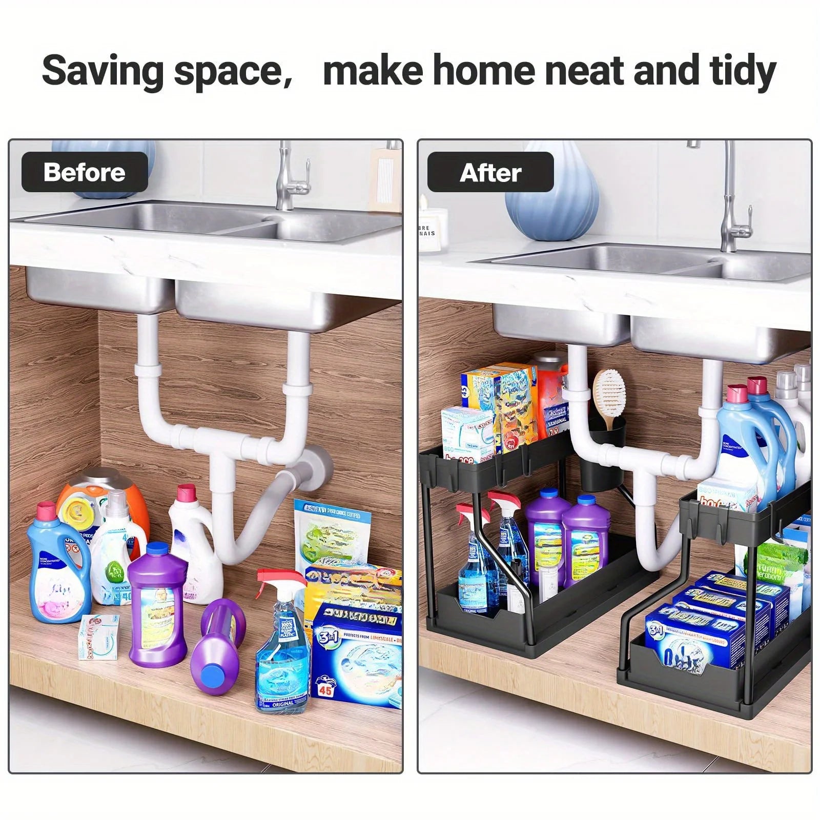 Multi-layer Pull-out Finishing Seasoning Household Kitchen Rack Bathroom Sink Layered Sundries Storage Rack by Smarsty