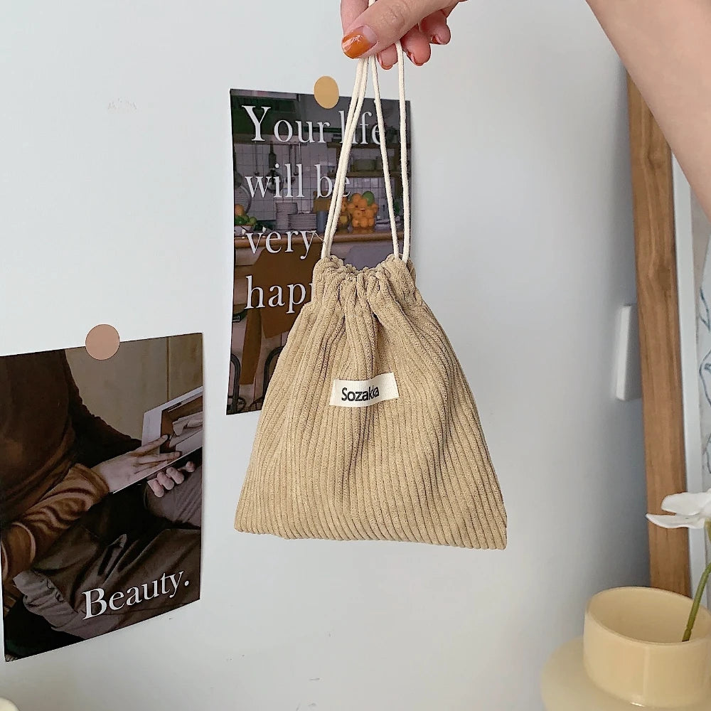 Solid Color Corduroy Drawstring Bag Christmas Gift Candy Jewelry Cosmetics Coins Keys Organizer Packing Bags Storage Bag Pouch - Smarsty