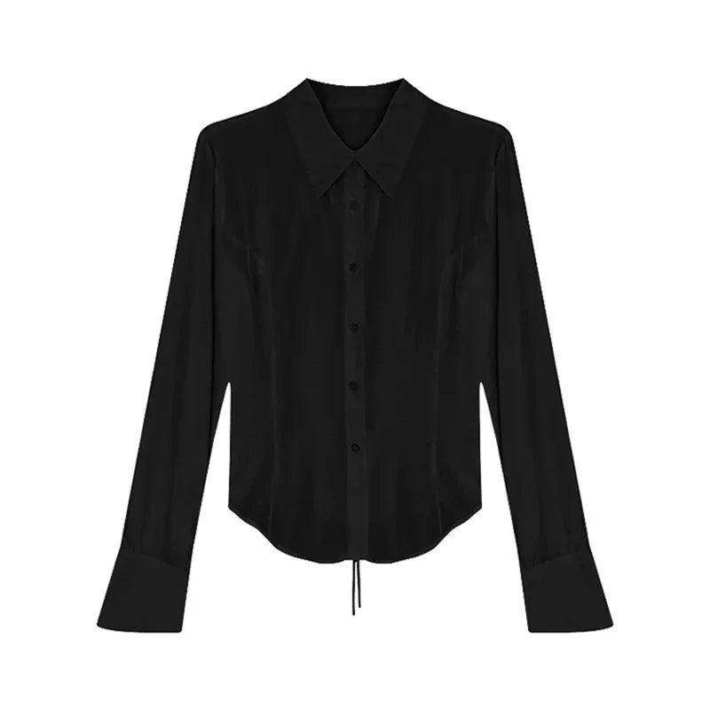 Gidyq Fashion Women Bandage Shirts Korean All Match Streetwear Female Slim Blouse Spring Casual White Bell Sleeve Shirt New - Smarsty