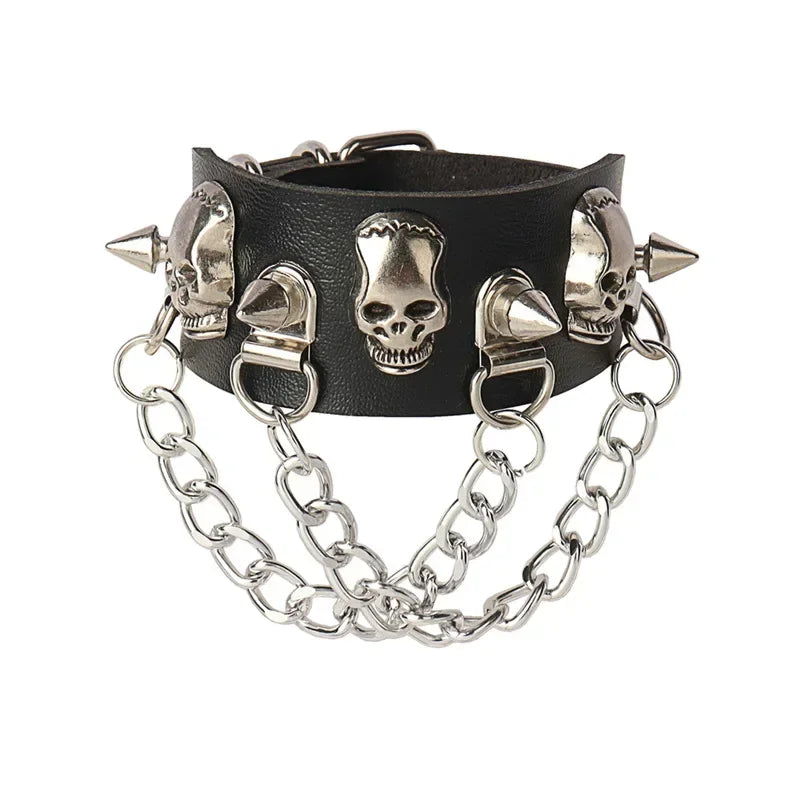 Punk Hip Hop Leather Skull Bracelet for Unisex Fashion - Smarsty