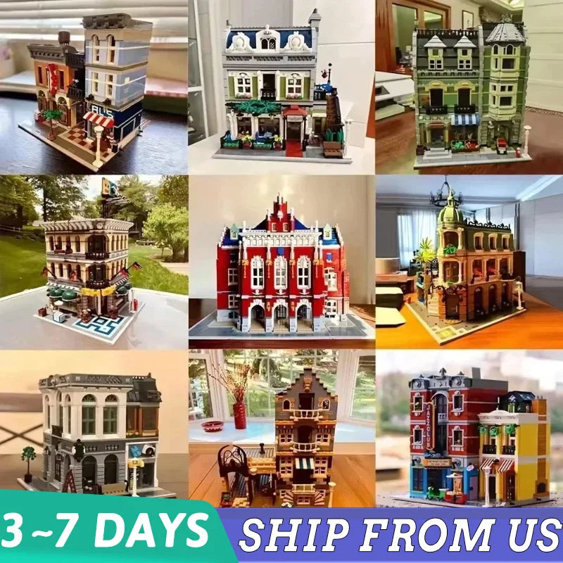 Creative IDEAS famous street view Bank Grand hall MOC Set compatible 10224 building blocks with figuer Toys gifis Christmas