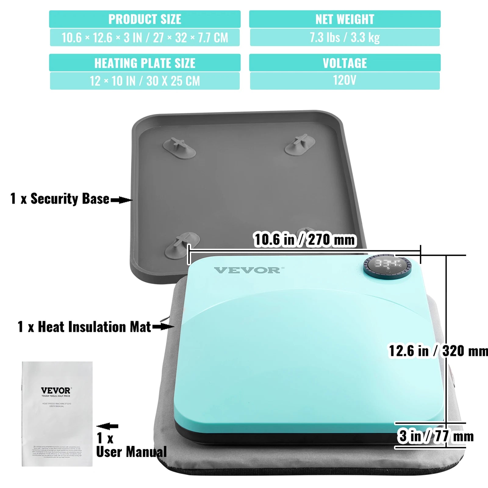 SucceBuy 9x9/12x10 in Portable Heat Press Machine DIY Shirt Printing Multifunctional Sublimation Transfer HTV Vinyl T-shirt Bag - Smarsty