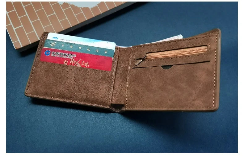 New Retro Men Leather Wallets Small Money Purses Design Dollar Price Top Men Thin Wallet With Coin Bag Zipper