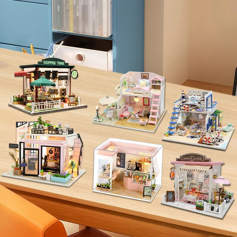 DIY Miniature Dollhouse Kits Hourly Light Studio House Sea Villa Wooden Doll House With Furniture Building Kids Toys Xmas Gifts by Smarsty
