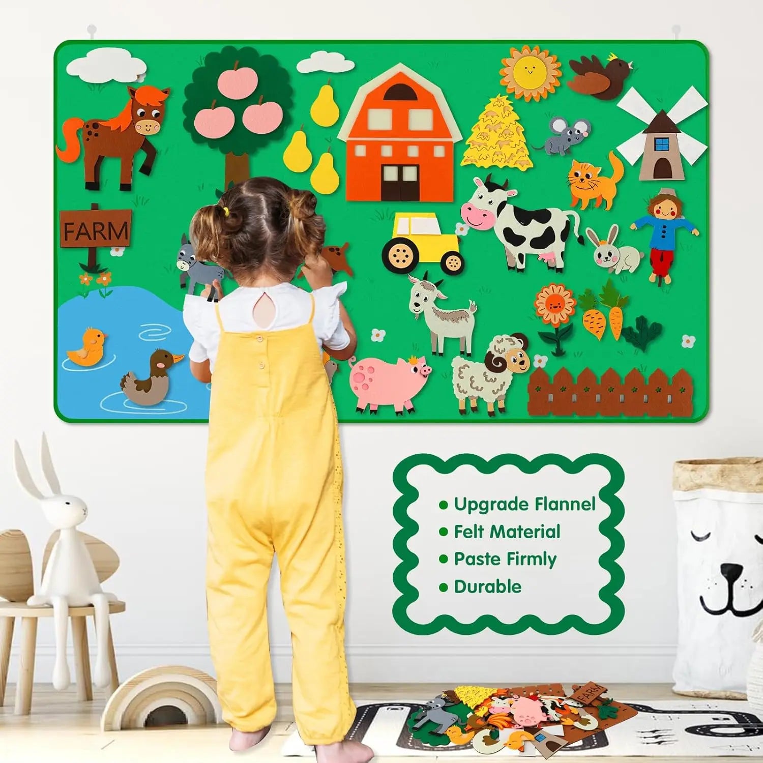 Farm Animals Felt Story Board Set Storytelling Early Learning Interactive Play Kit Wall Hanging Puzzle Toys for Toddlers Gifts - Smarsty