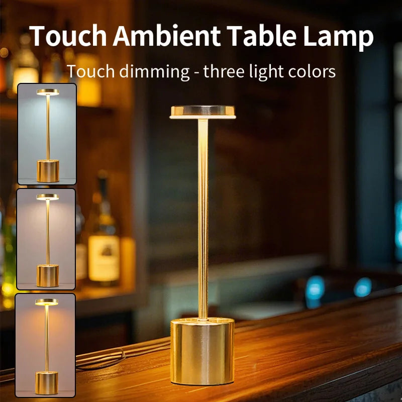Classic Table Lamp USB Rechargeable Night Light Stepless Dimming Touch Desk Lamp 3 Colors Bedside Lamp Bar Hotel Decoration - Smarsty