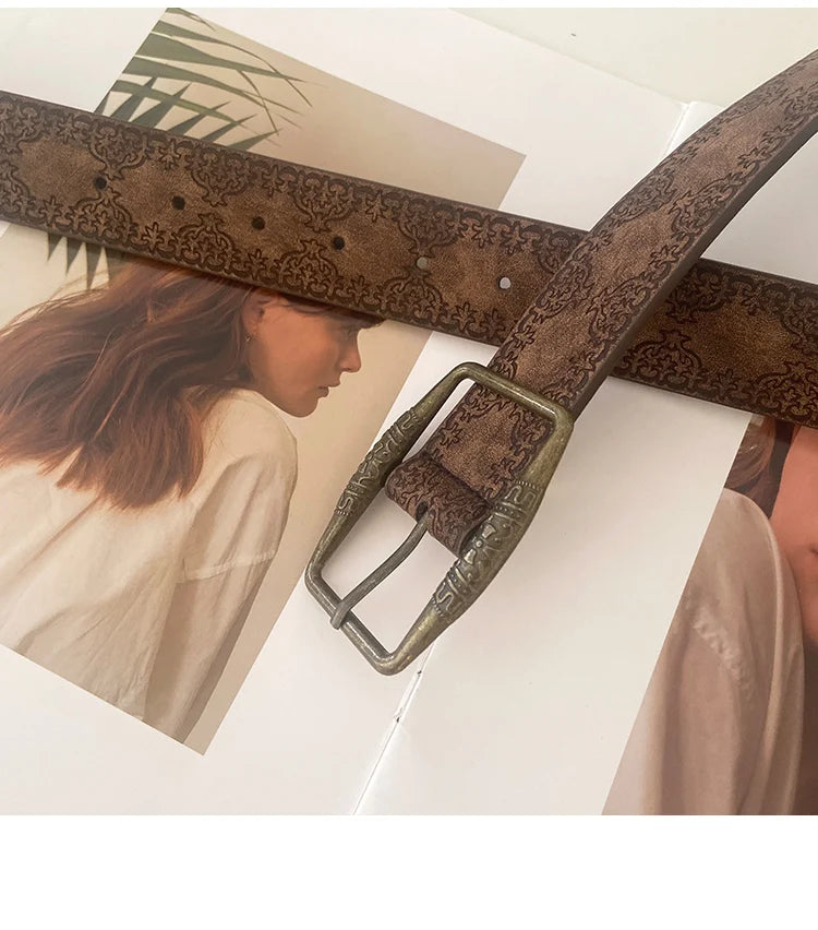 Y2K Retro Women Belt Casual PU Leather Brown - Smarsty