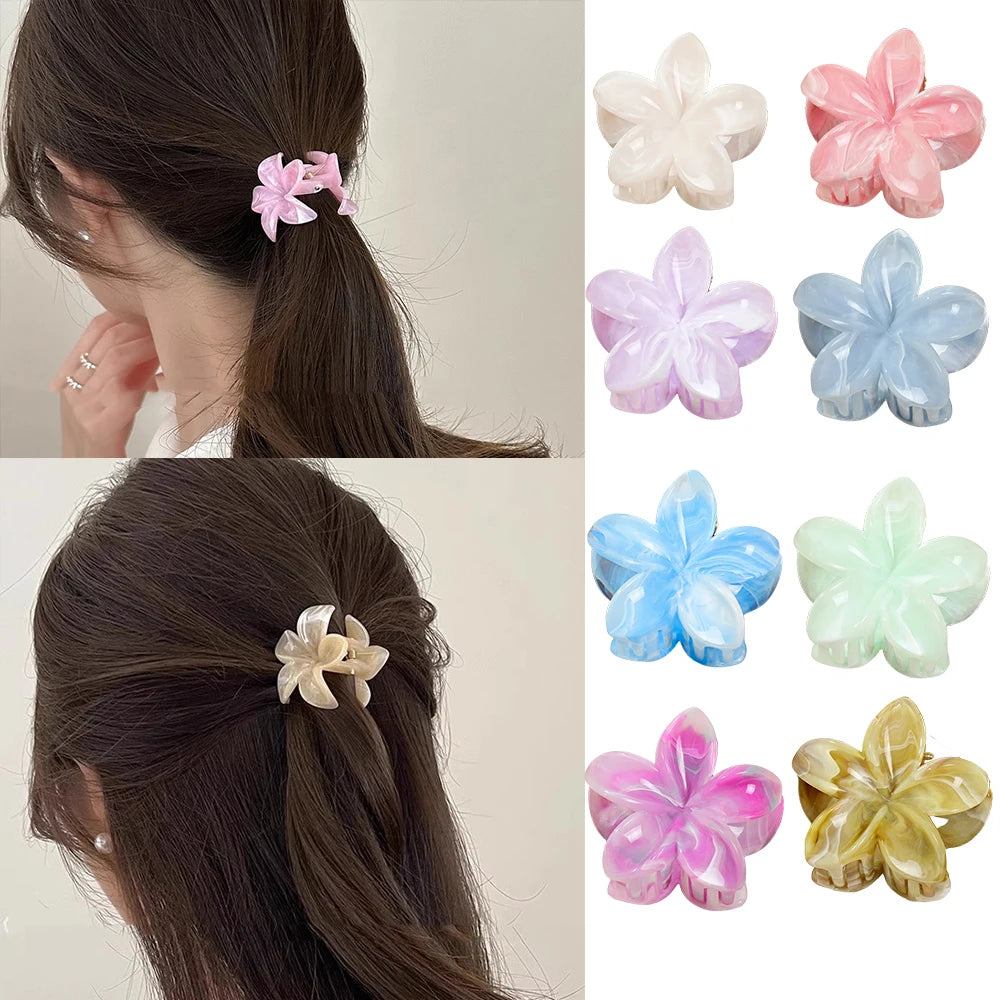 Hawaiian Gradient Marble Flower Hair Clips Small Lightweight - Smarsty