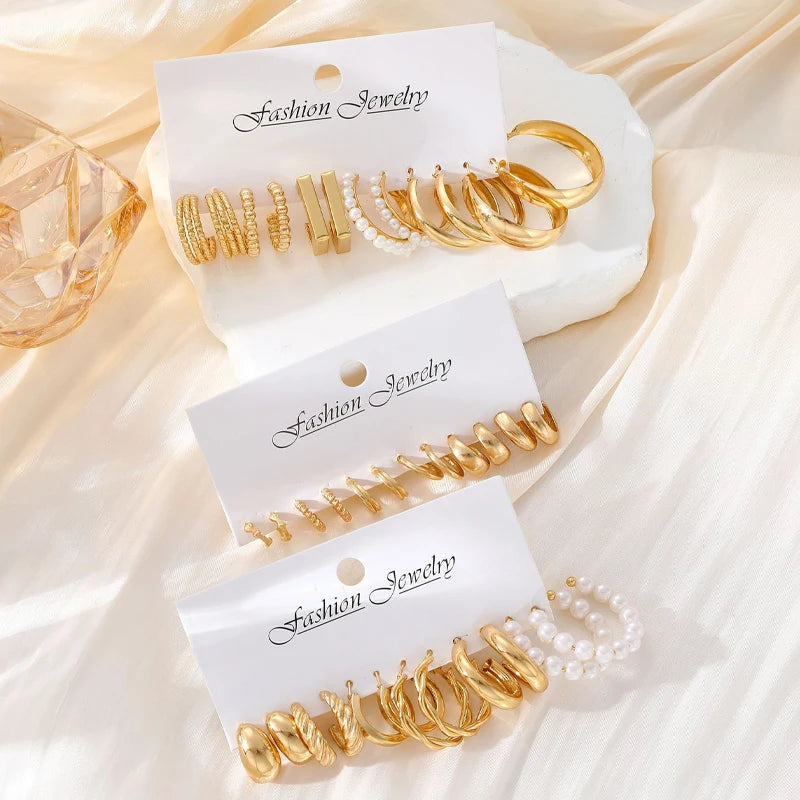 Vintage Geometric Hoop Earrings Set for Women - Smarsty