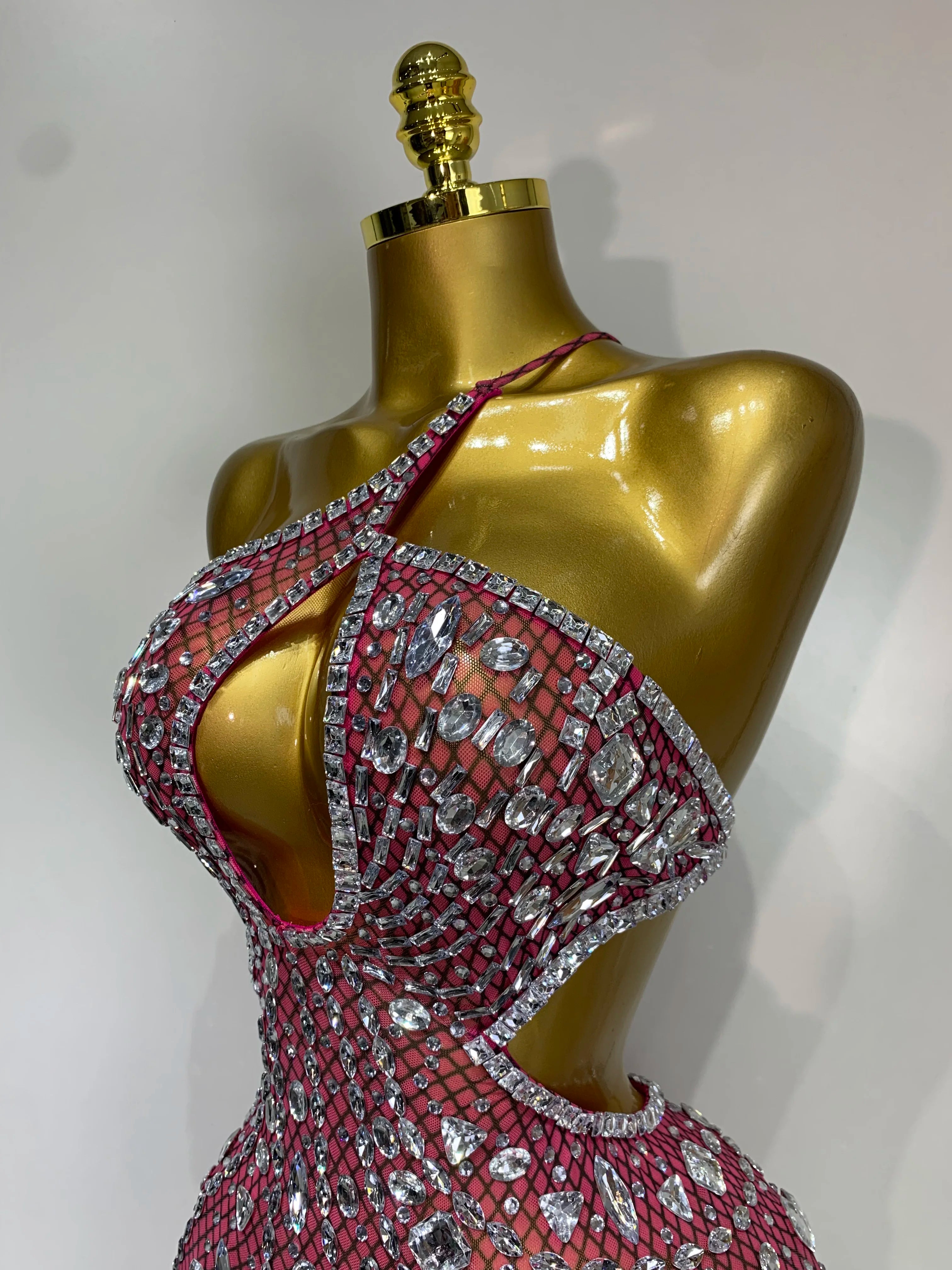 Sexy Sparkly Diamond Backless Short Dress 2025 Women Sleeveless Mesh See Through Evening Birthday Gown Singer Stage Outfit - Smarsty