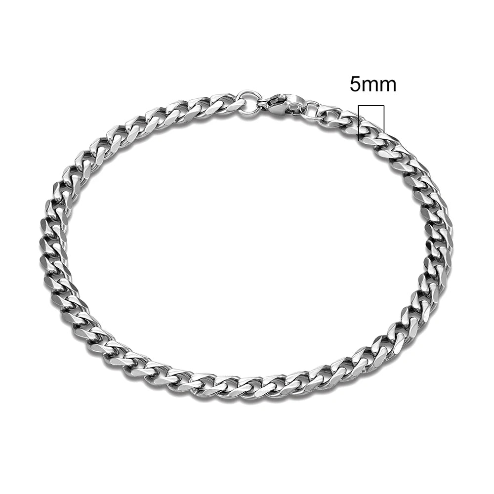 MKENDN 3-11mm Silver Stainless Steel Curb Link Bracelet - Smarsty