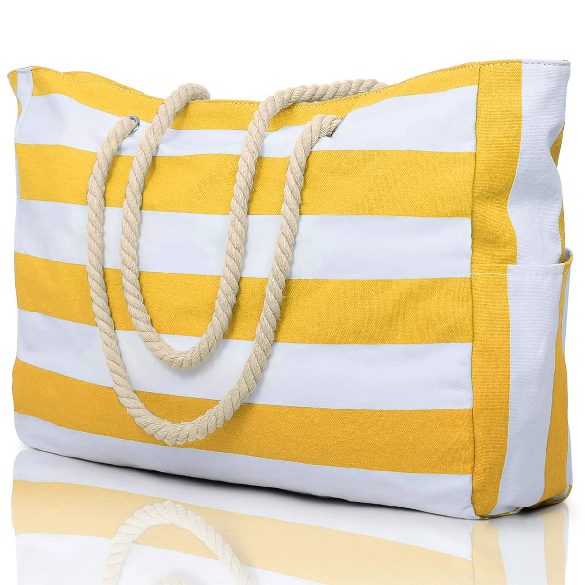 Waterproof Beach Bag Foldable Striped Zipper Outdoor Tote - Smarsty