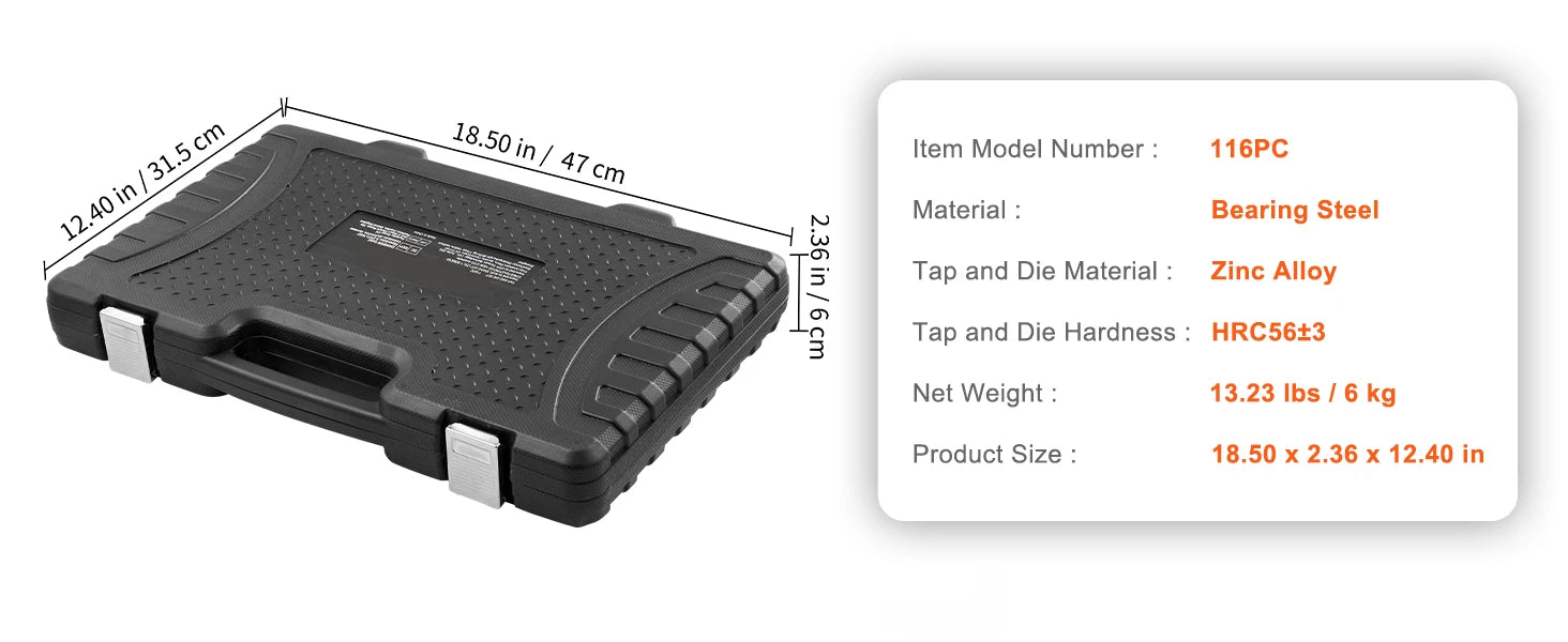 SucceBuy Tap and Die Set 40PCs 60PCs 80PCs 110/116PCs Metric SAE Standard Bearing Steel Taps and Dies Essential Threading Tool