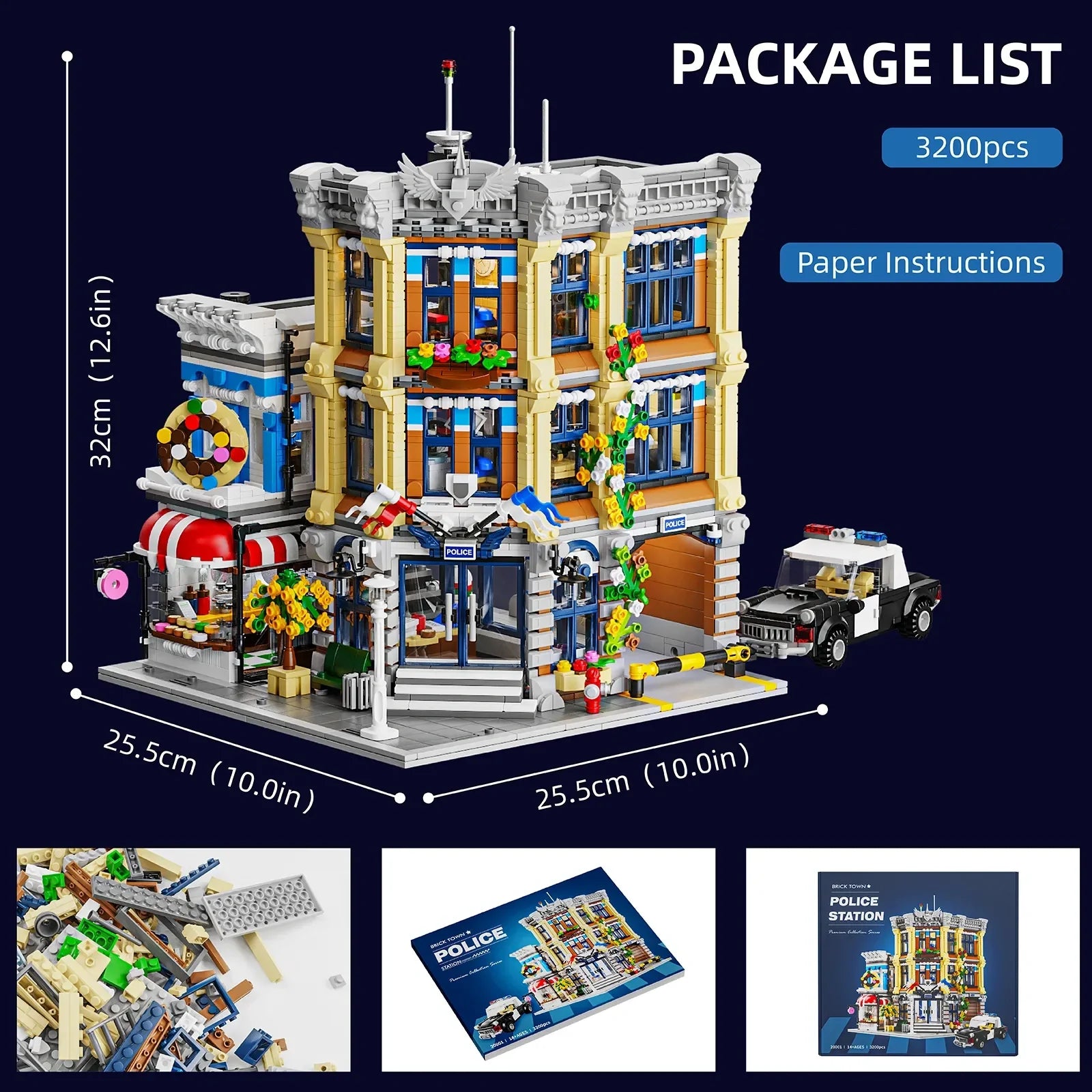 Brick Town Police Station House Buildings Sets,City Apartment Store Model Modular Buildings Blocks Gift for Adults Kids 3200PCS