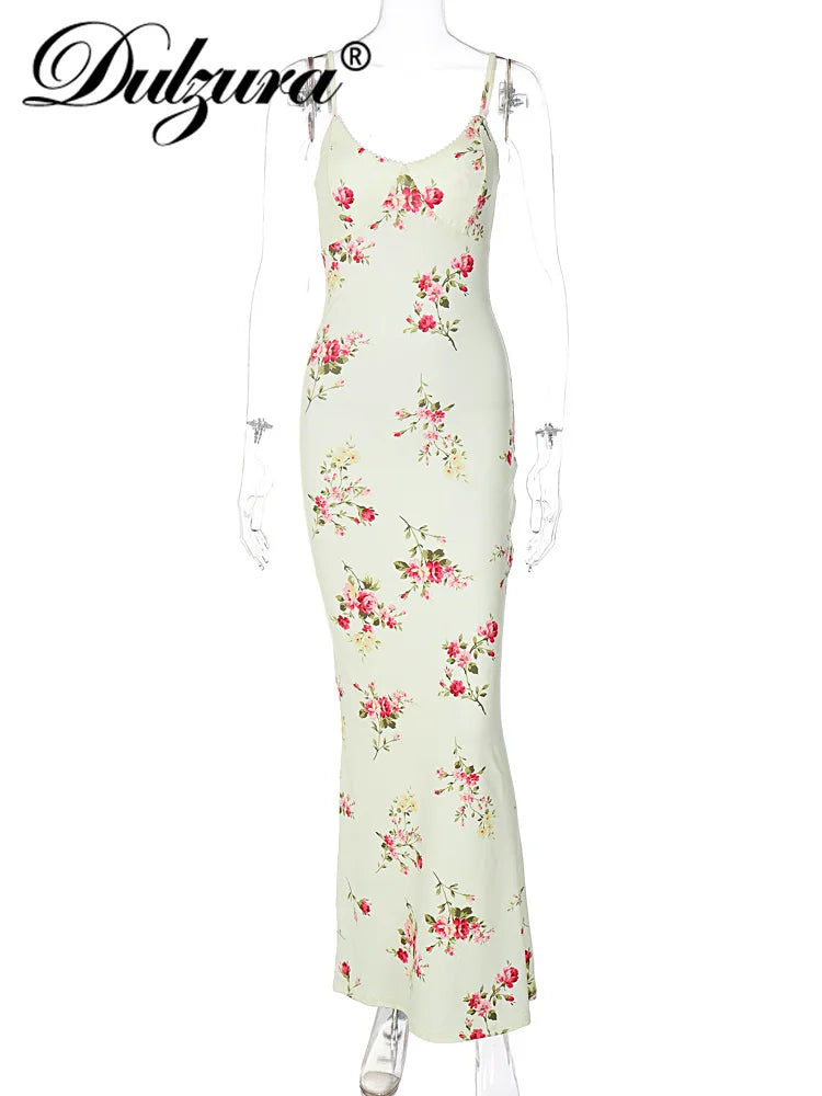 Dulzura Sexy Y2K Clothes Floral Print Sleeveless Backless Bodycon Maxi Dresses For Women 2023 Club Birthday Party Elegant Outfit - Smarsty