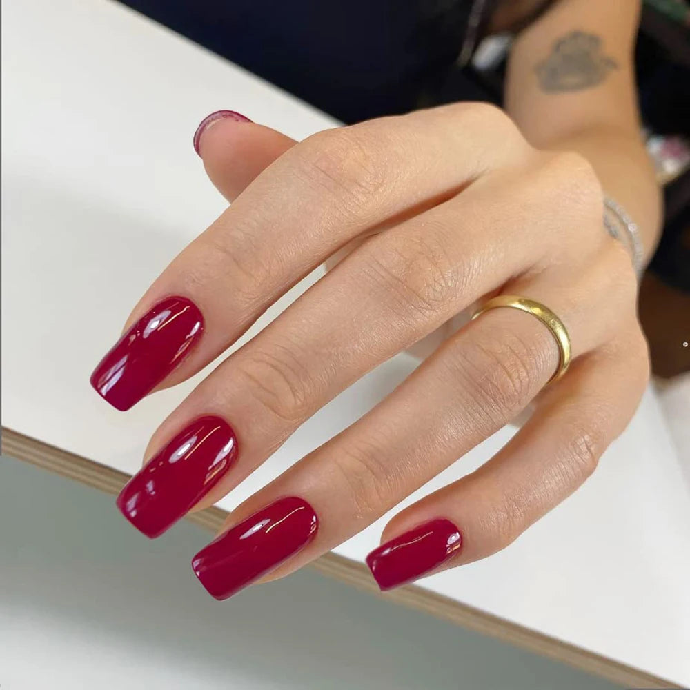 24PCS Short Square Red Full Cover Fake Nails - Smarsty