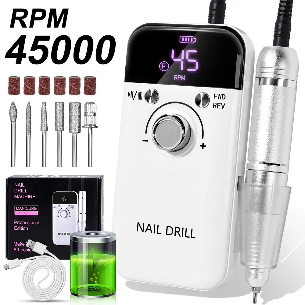 Professional 45000RPM Electric Nail Drill Machine Portable Manicure Tool - Smarsty
