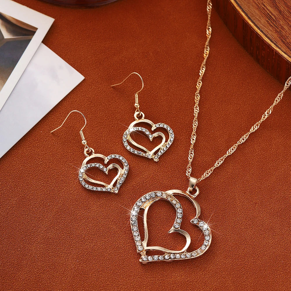 Women's Retro Heart Rhinestone Jewelry Set with Pendant - Smarsty