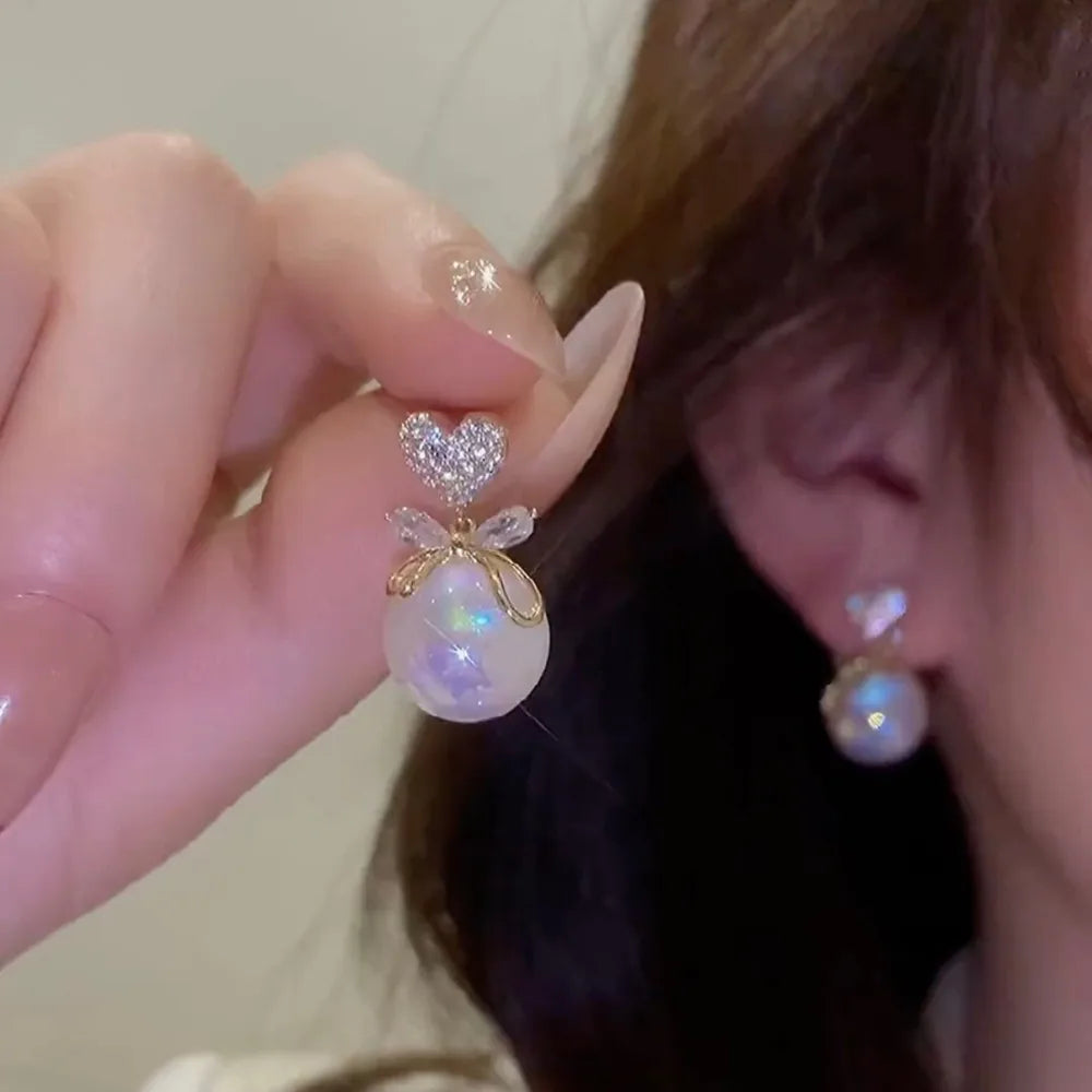 Pearl Long Earrings With Rhinestones For Wedding Fashion - Smarsty