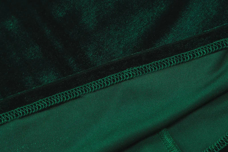 Dulzura 2024 Spring Summer Velvet Long Sleeve Midi Dress For Women Ruched Long Dress Elegant Party Clothes Evening Green Outfits - Smarsty
