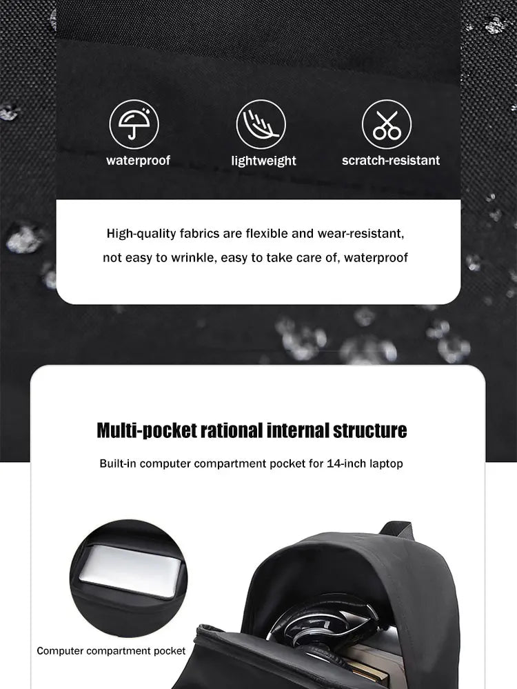 One 15 Inch Polyester Waterproof Solid Color Simple Men's Backpack Fashion Couple Student Computer Backpack