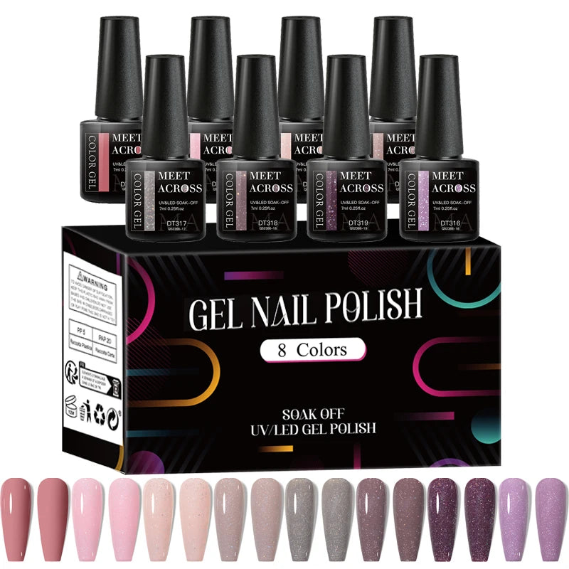 Fluorescent Gel Nail Polish Set With Glitter Finish - Smarsty