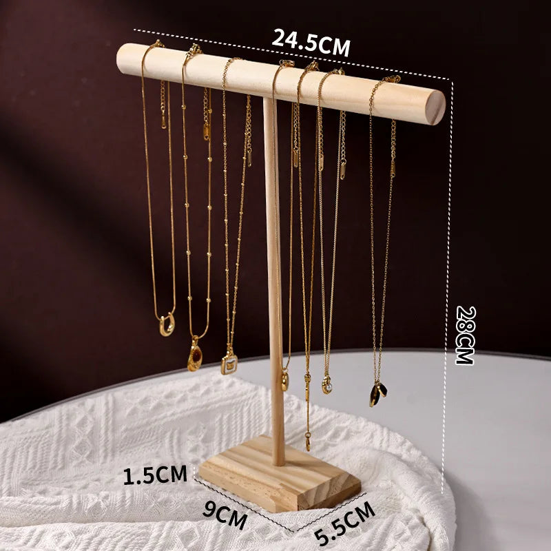 Solid Wood Jewelry Display Stand With Wooden Base - Smarsty