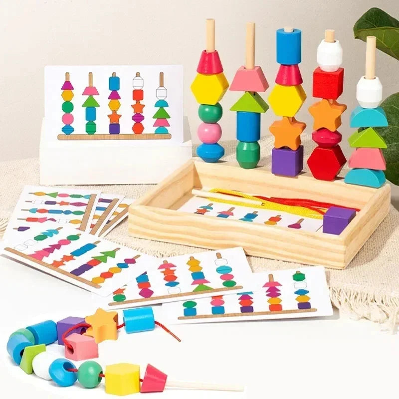 Montessori Wooden Toys Color Shape Matching Puzzle Game Colorful Beaded Color Cognition Early Educational Toys Gift for Children - Smarsty