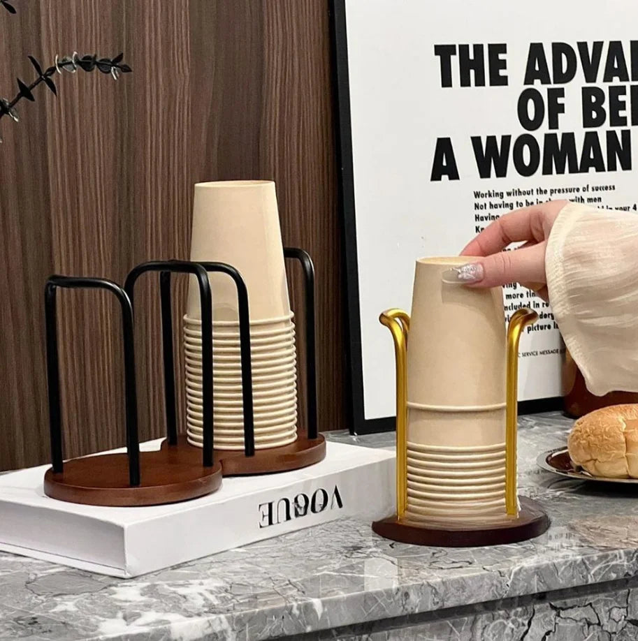 Disposable Cup Storage Holder Rack Shelf Water Tea Cups Wood Dispenser with Longer Stick Mug Display Stand Organizer Supplies by Smarsty