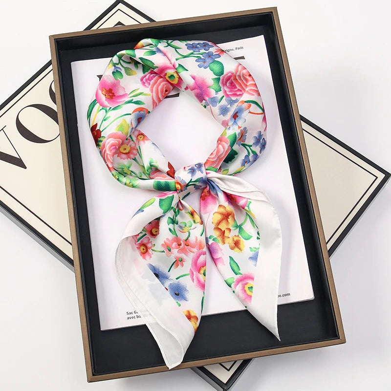 Bohemian Silk Square Scarf for Women Luxury Floral Print - Smarsty