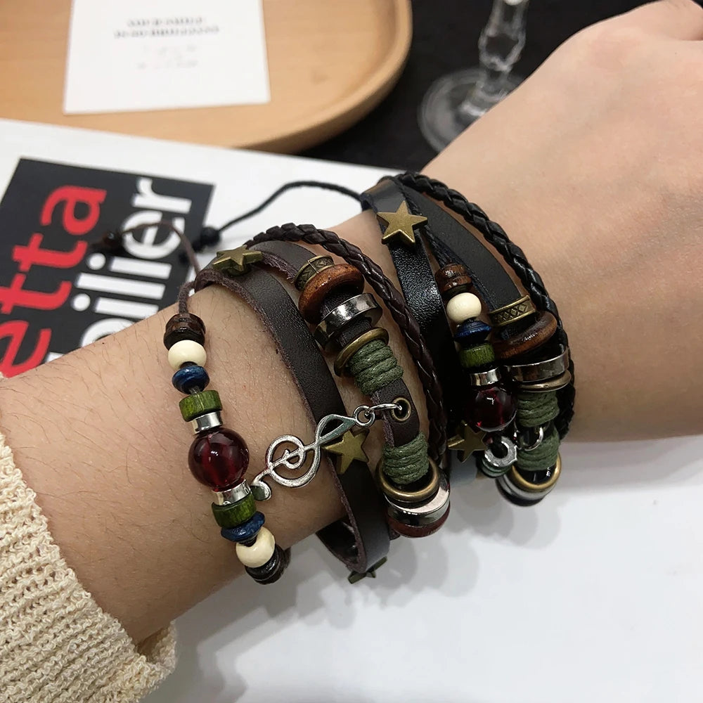 Handmade Leather Wrap Bracelet With Adjustable Beads - Smarsty