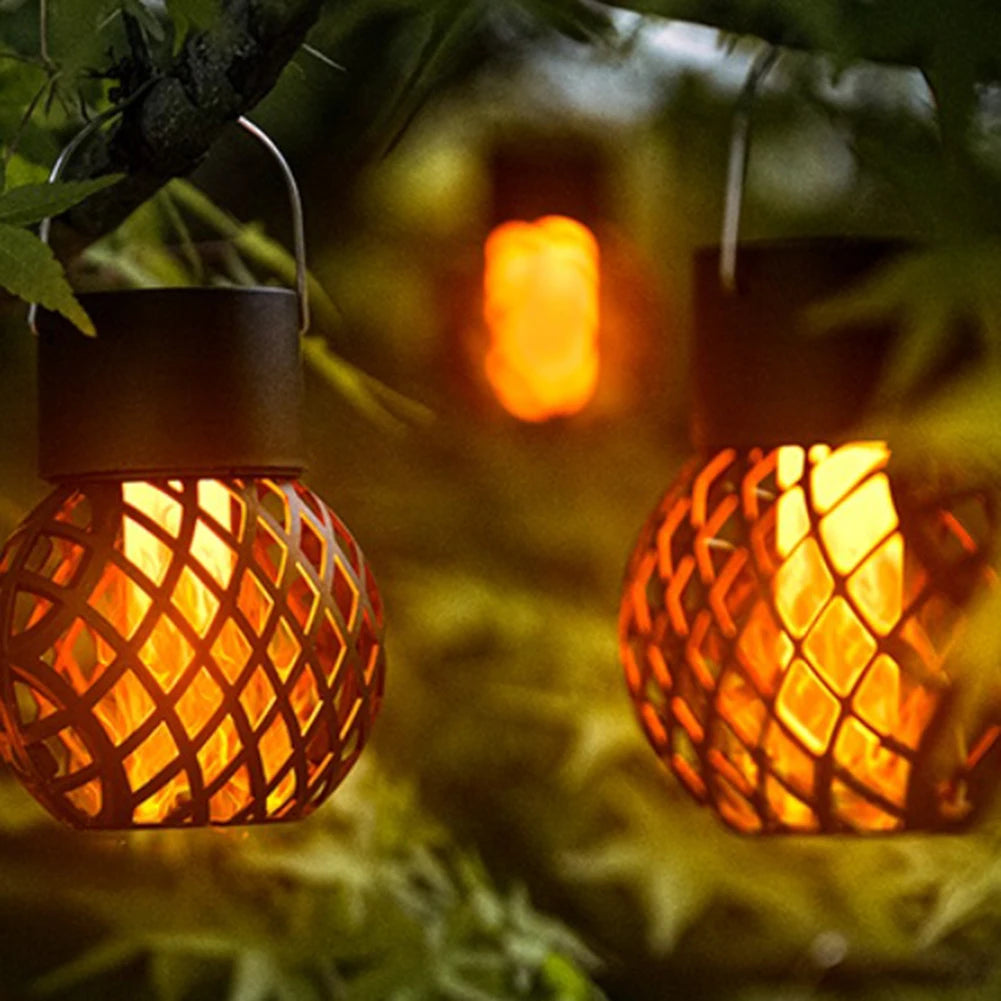 4 PCS Solar Lanterns Outdoor with Flickering Flame Solar Hanging Light with Hook LED Solar Light for Yard Patio Tree Camping