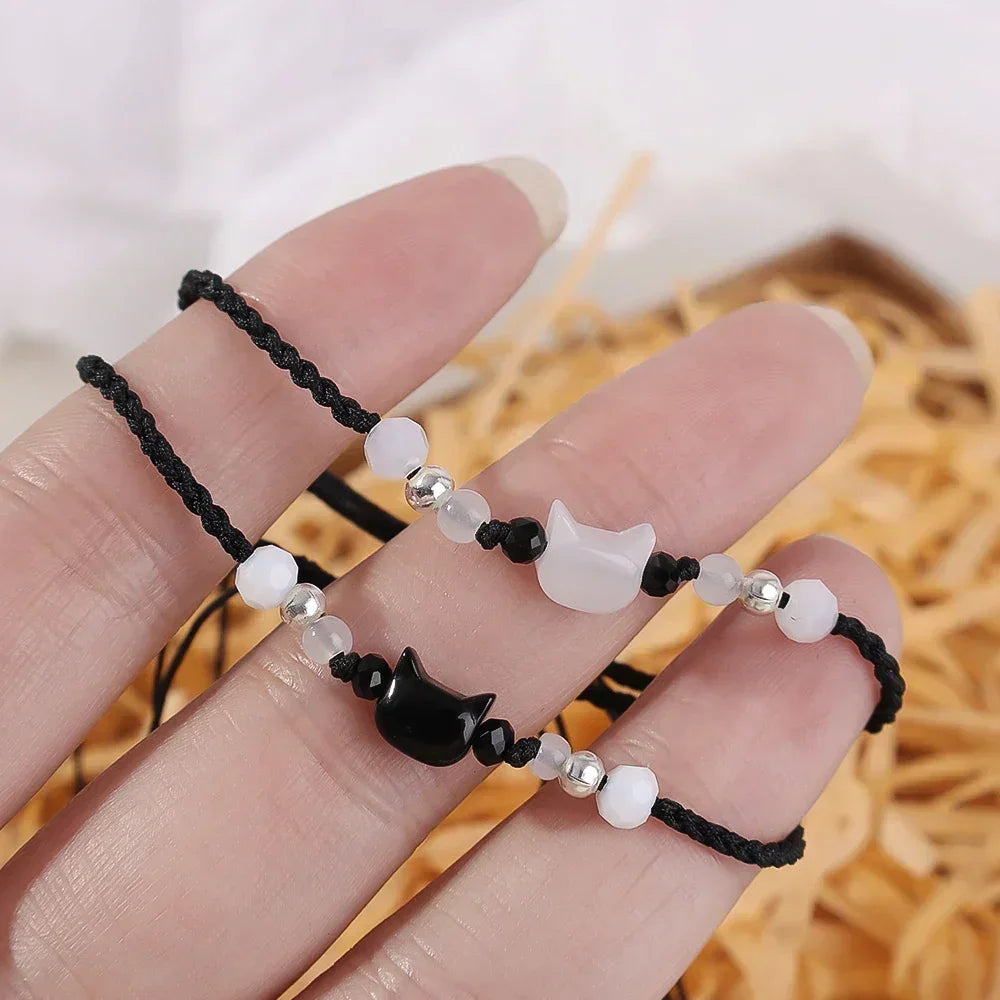 Moonstone Obsidian Couple Bracelets Handmade Minimalist Jewelry - Smarsty